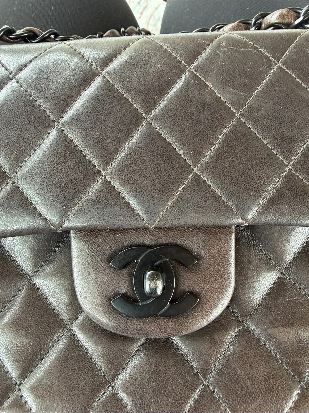 CHANEL Quilted Double Flap Shoulder Bag in Dark Brown